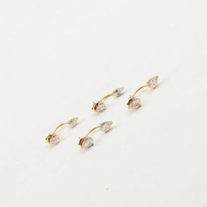 Front and Back Ear Waterdrop Zircon C-shaped, Stainless Steel Earring