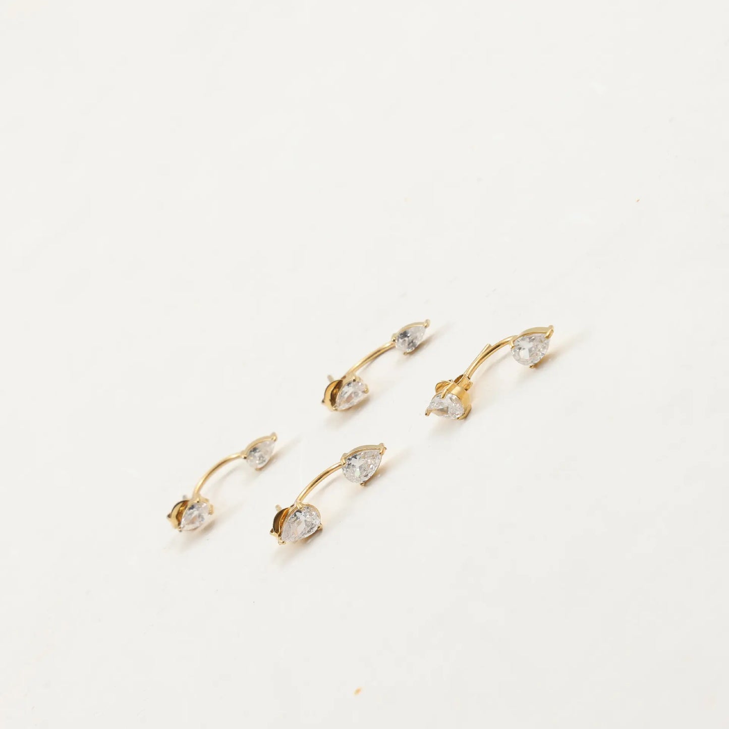 Front and Back Ear Waterdrop Zircon C-shaped, Stainless Steel Earring