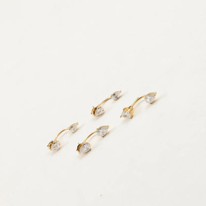 Front and Back Ear Waterdrop Zircon C-shaped, Stainless Steel Earring