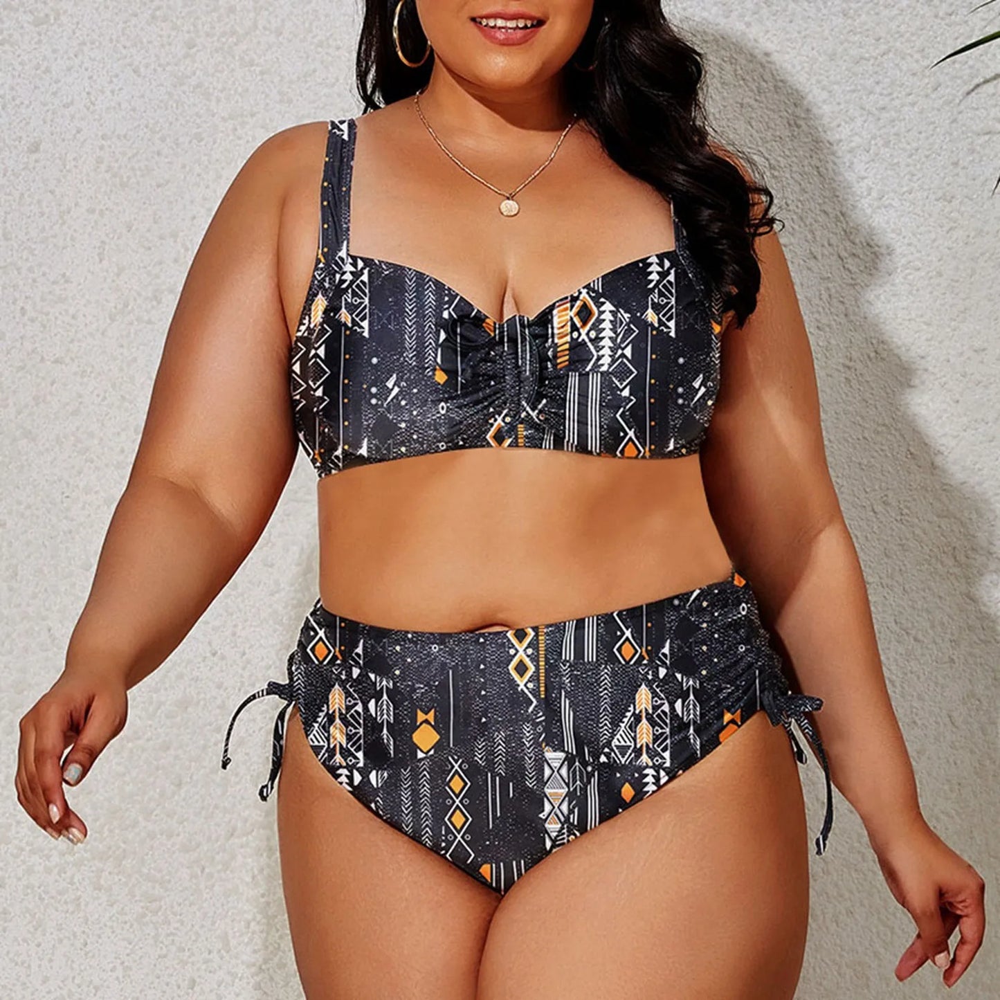2024 Fashion Plus Size Bikinis New Floral Print Ruffle Two Pieces Swimwear
