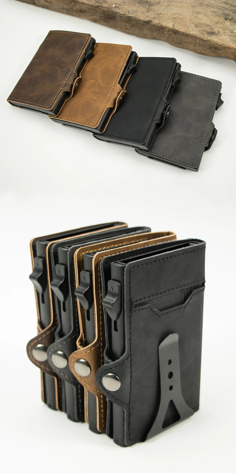 CASEKEY Top Quality Leather Cash Clip Wallet RFID NFC Protection Pop Up Metal Card Holder Case