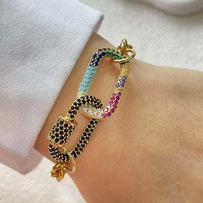 1 PC gold colorful diamond oval buckle bracelet, paired with gold Heart shaped pendant bracelet