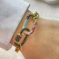 1 PC gold colorful diamond oval buckle bracelet, paired with gold Heart shaped pendant bracelet