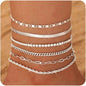 6PCS Ankle Bracelets for Women 14K Gold-plated  Anklets Stainless Steel