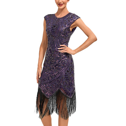 1920s Vintage Flapper Party Dress Tassels Hem Sequined