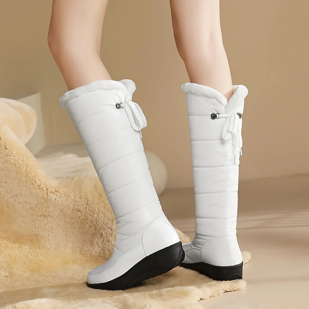 Women's Fuzzy Faux Fur Winter Snow Boots Fashion Platform Wedges Heel Pull on Waterproof