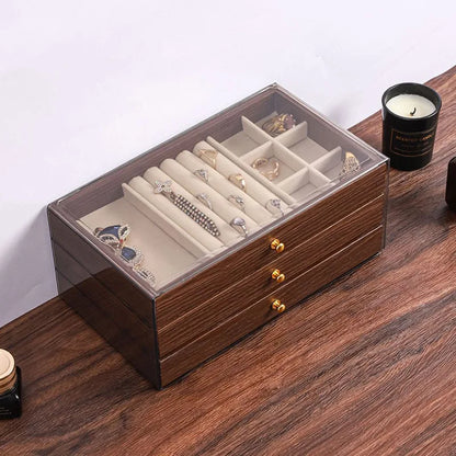 New walnut pattern three-layer drawer jewelry storage box