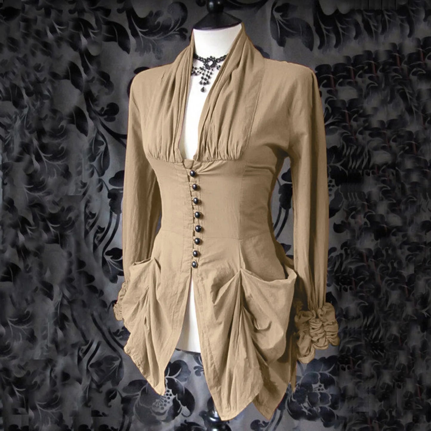 Gothic Shirt Medieval Stand Collar Ruffles Shirts