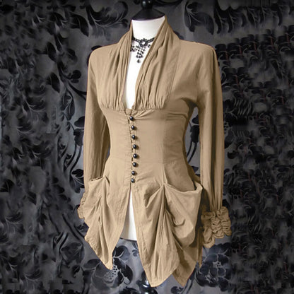 Gothic Shirt Medieval Stand Collar Ruffles Shirts