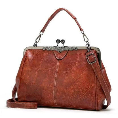 Women Kiss Lock Handbags Oil Leather
