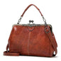 Women Kiss Lock Handbags Oil Leather