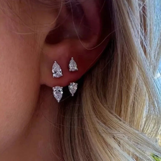 Front and Back Ear Waterdrop Zircon C-shaped, Stainless Steel Earring