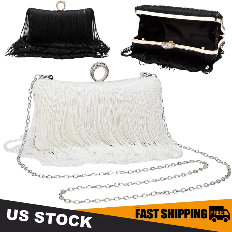 Evening Bag for Women Long Tassel Design Clutch Purses For Wedding Cocktail Prom
