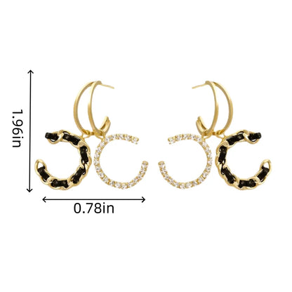 1pair Luxury Double C Earrings, Braided Woven Detail,