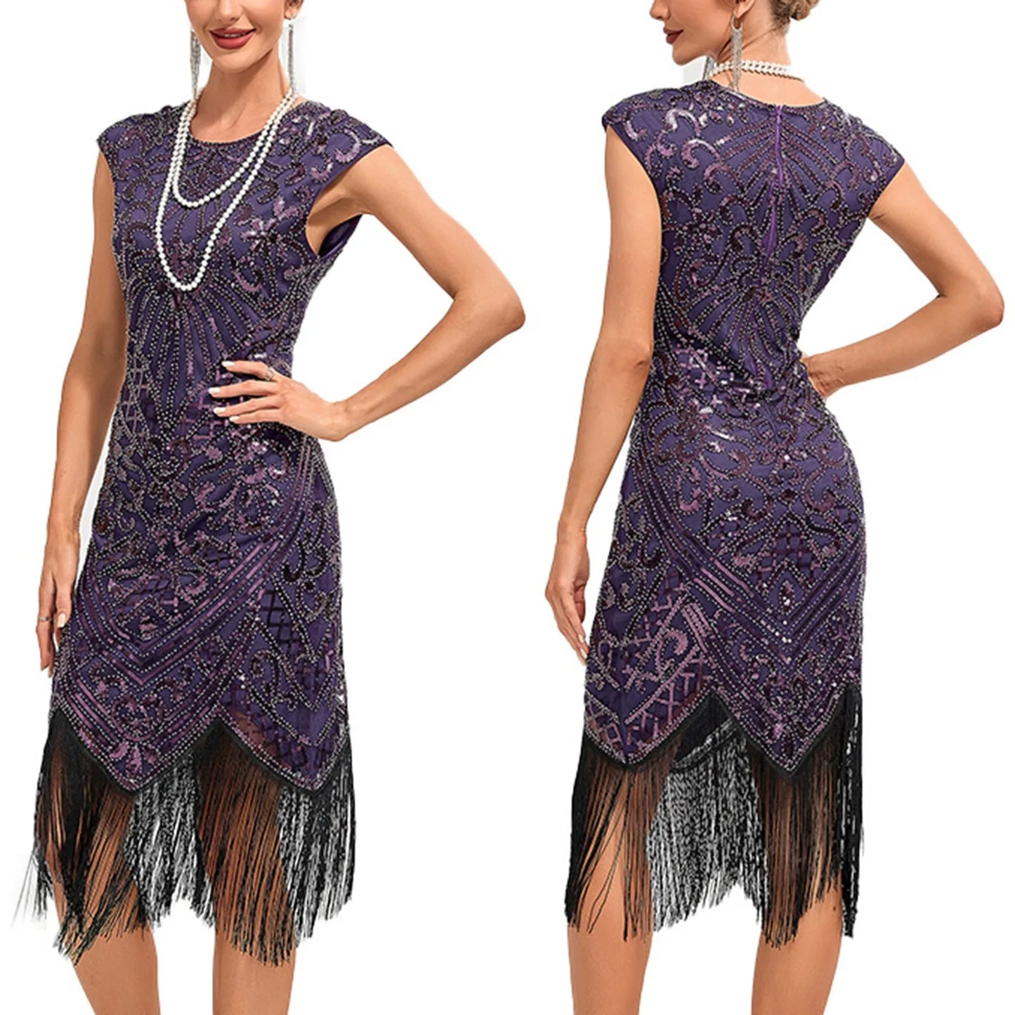 1920s Vintage Flapper Party Dress Tassels Hem Sequined