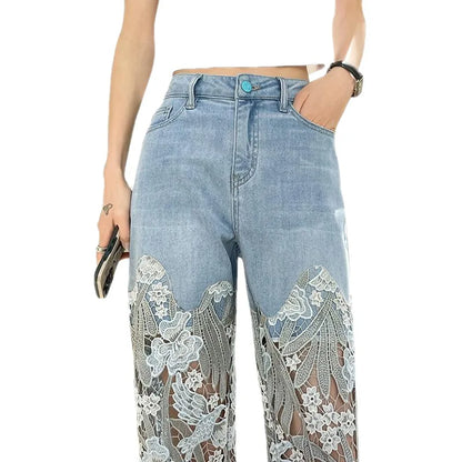 Lace Patchwork Hollow Niche Jeans