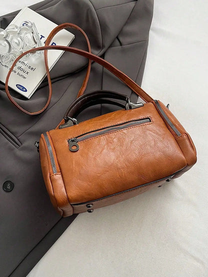 Leather Top-Handle Bag with Detachable Strap