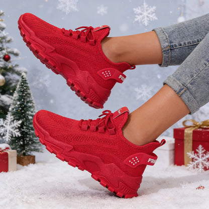 Fashion Knitted Sneakers for Women Mesh Breathable Lace-up Casual Sports Shoes