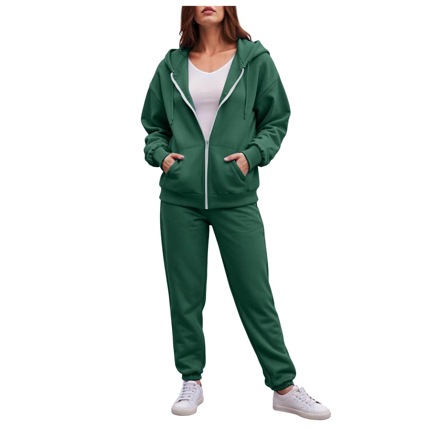 Women Long Sleeve Solid Color Hooded Sweatshirt and Pant
