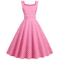 Women Vintage 1950s Retro Dress Sleeveless Dot Print Square Neck Waist In A-Line