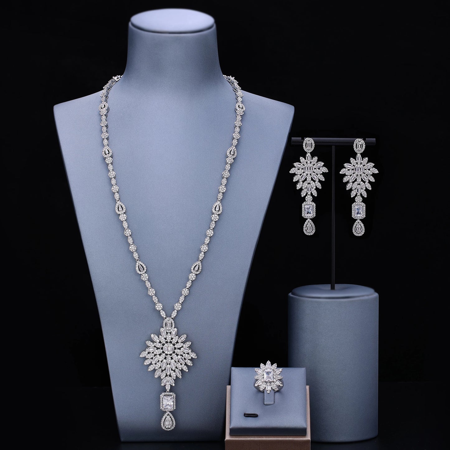 4pcs Bridal Zirconia Full Jewelry Set Dubai Nigeria CZ Crystal