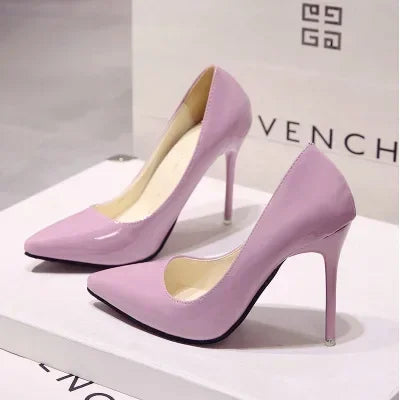 Nude Pumps Patent Leather Sexy Pointed Toe Thin Heel