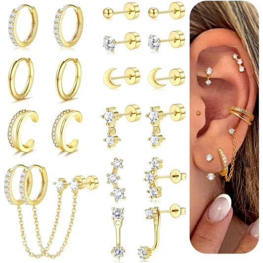 10 Pairs Hypoallergenic 20G Surgical Steel Flat Back Stud Earrings