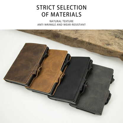 CASEKEY Top Quality Leather Cash Clip Wallet RFID NFC Protection Pop Up Metal Card Holder Case