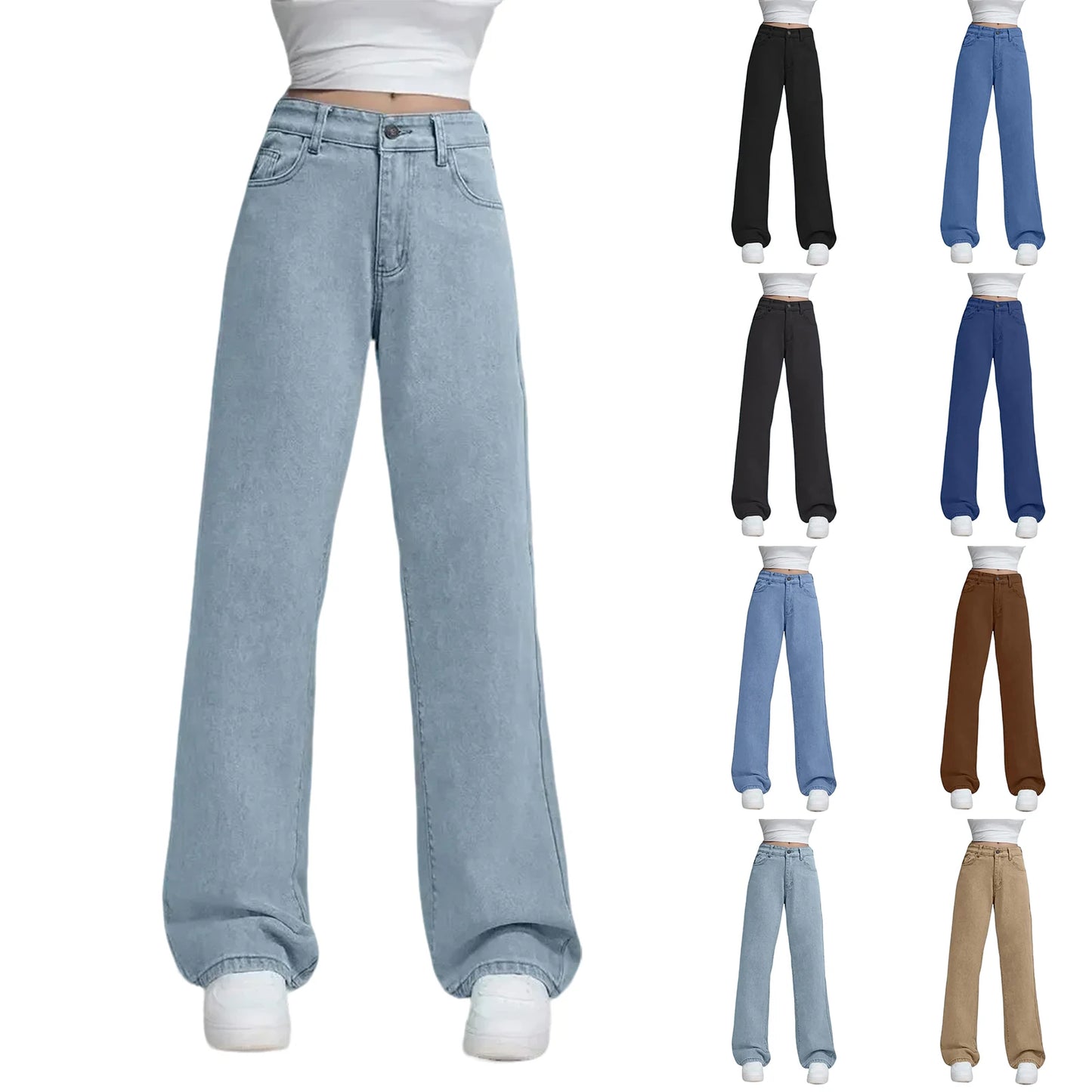Ladies' High Waisted Straight Leg Pants Loose Casual