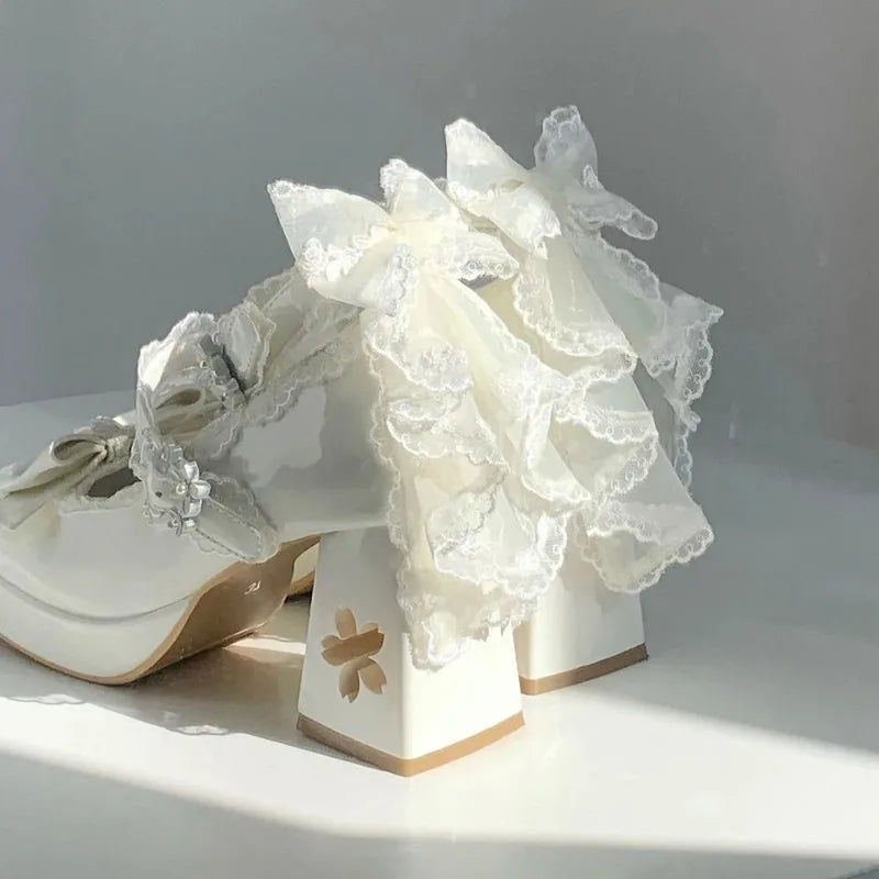 Lovely Girls Lolita Butterfly Knot High Heels Platform