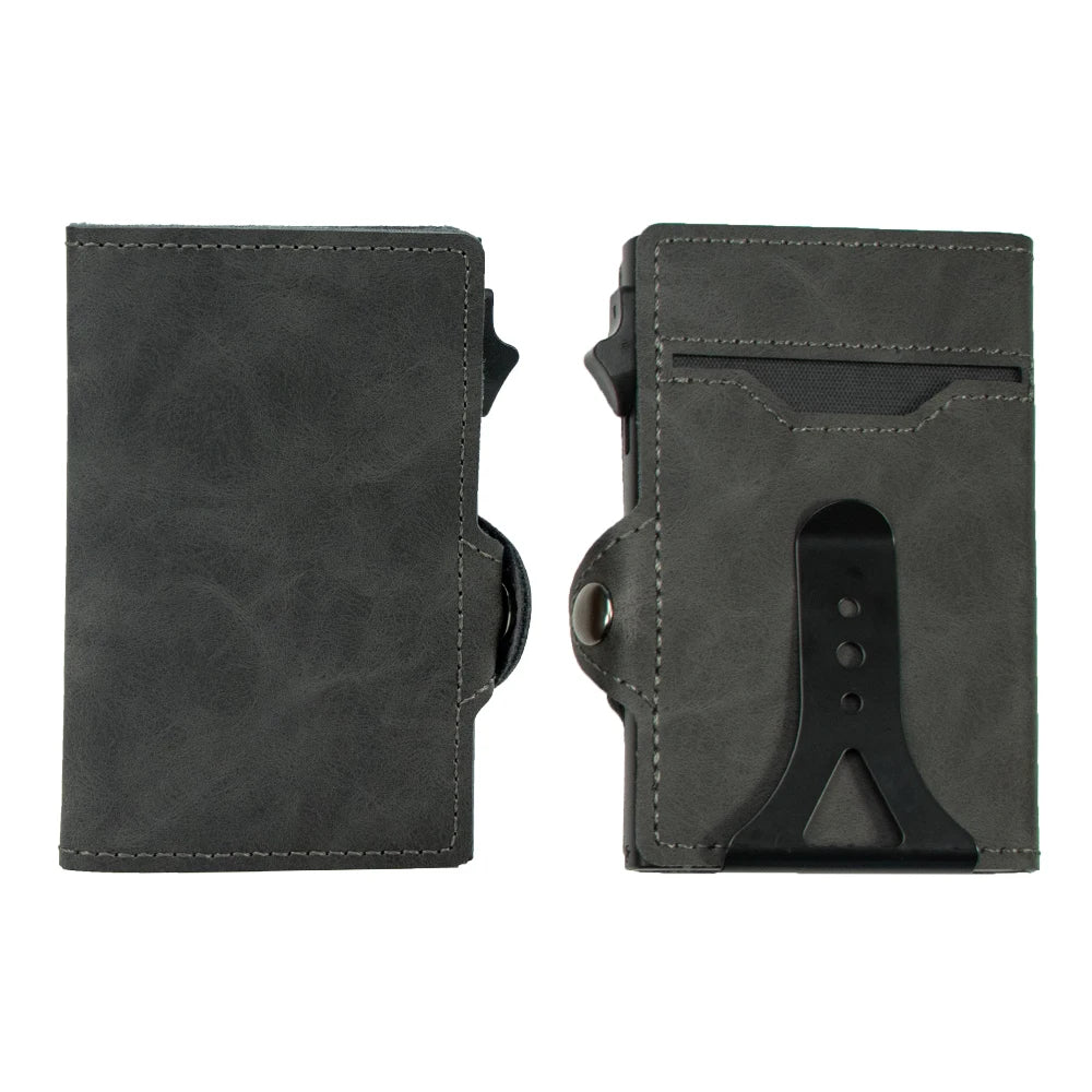 CASEKEY Top Quality Leather Cash Clip Wallet RFID NFC Protection Pop Up Metal Card Holder Case