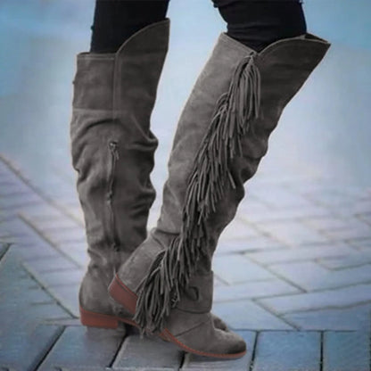 Women's Fringe Vintage Knee high Boot with Tassel
