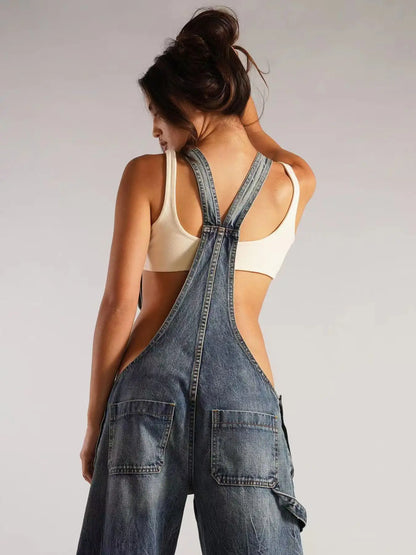 Low Waist shoulder Strap Wide Leg Jeans Low Rise Cargo Trousers with Straps