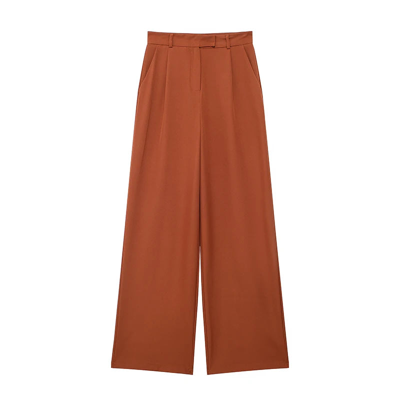 Willshela Women Fashion Solid Front Zipper Straight Pants High Waist Full Length