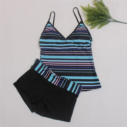 Women's Swimming Suit Ladies Striped Two Piece Swimsuit With Shorts