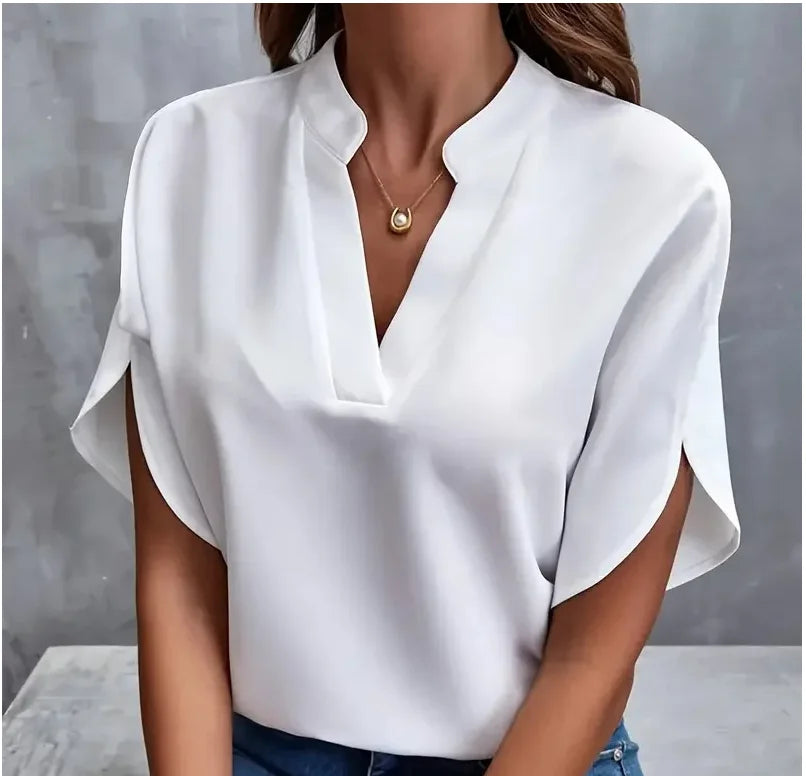 Summer Elegant Women's Blouse New V-neck Short Sleeve