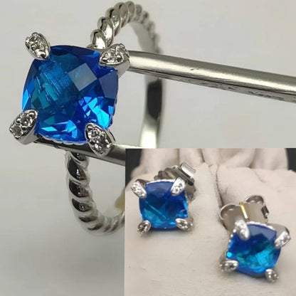 2025 New High-Quality Silver and Gold Color Set with 8mm Colorful Main Stone