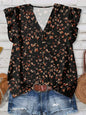 Women's V-Neck Floral Print Button-Up Blouse, Loose Fit, Lightweight