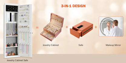 Mirror Jewelry Cabinet, 47.24" Tall Wall Mounted Jewelry Cabinet with Mirror and Light, Large Jewelry Armoire Organizer