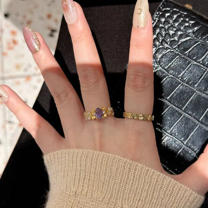 Medieval-Style Bauhinia Tulip Purple Zircon Ring for Women,