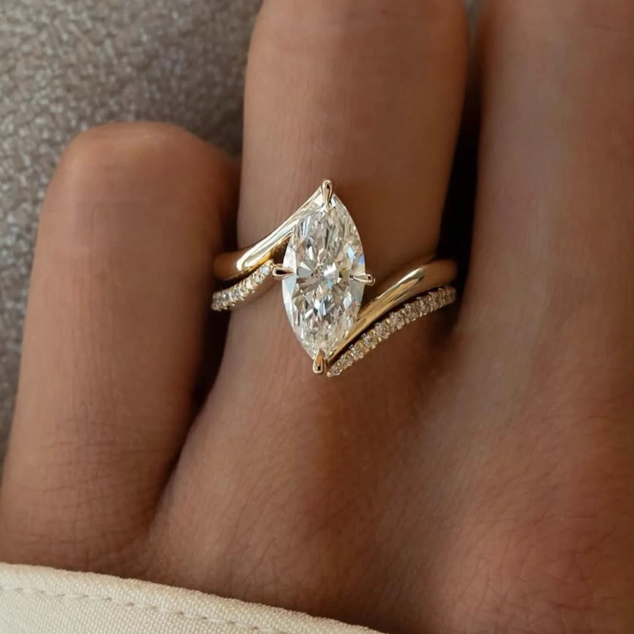 2PC 3CT Marquise Moissanite Set, S925 Sterling Silver Anniversary Stackable Rings