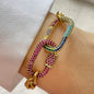 1 PC gold colorful diamond oval buckle bracelet, paired with gold Heart shaped pendant bracelet