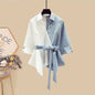 Women's Summer New Casual Spliced Half Sleeved Shirt+Sexy Split Denim Skirt Two Piece French Vintage Cardigan+Dress Matching Set