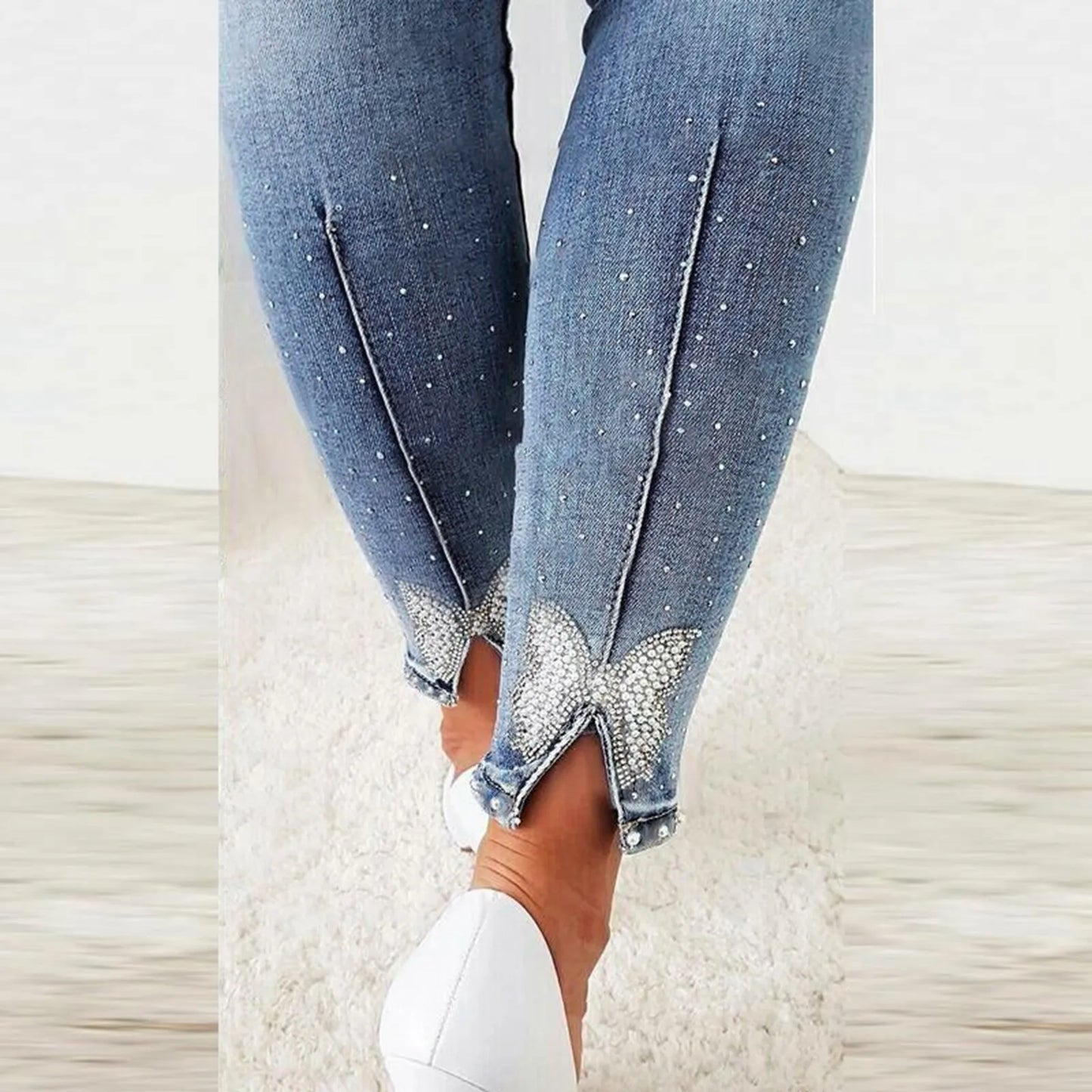 Female Clothing Slimming High Waisted Distressed Jeans