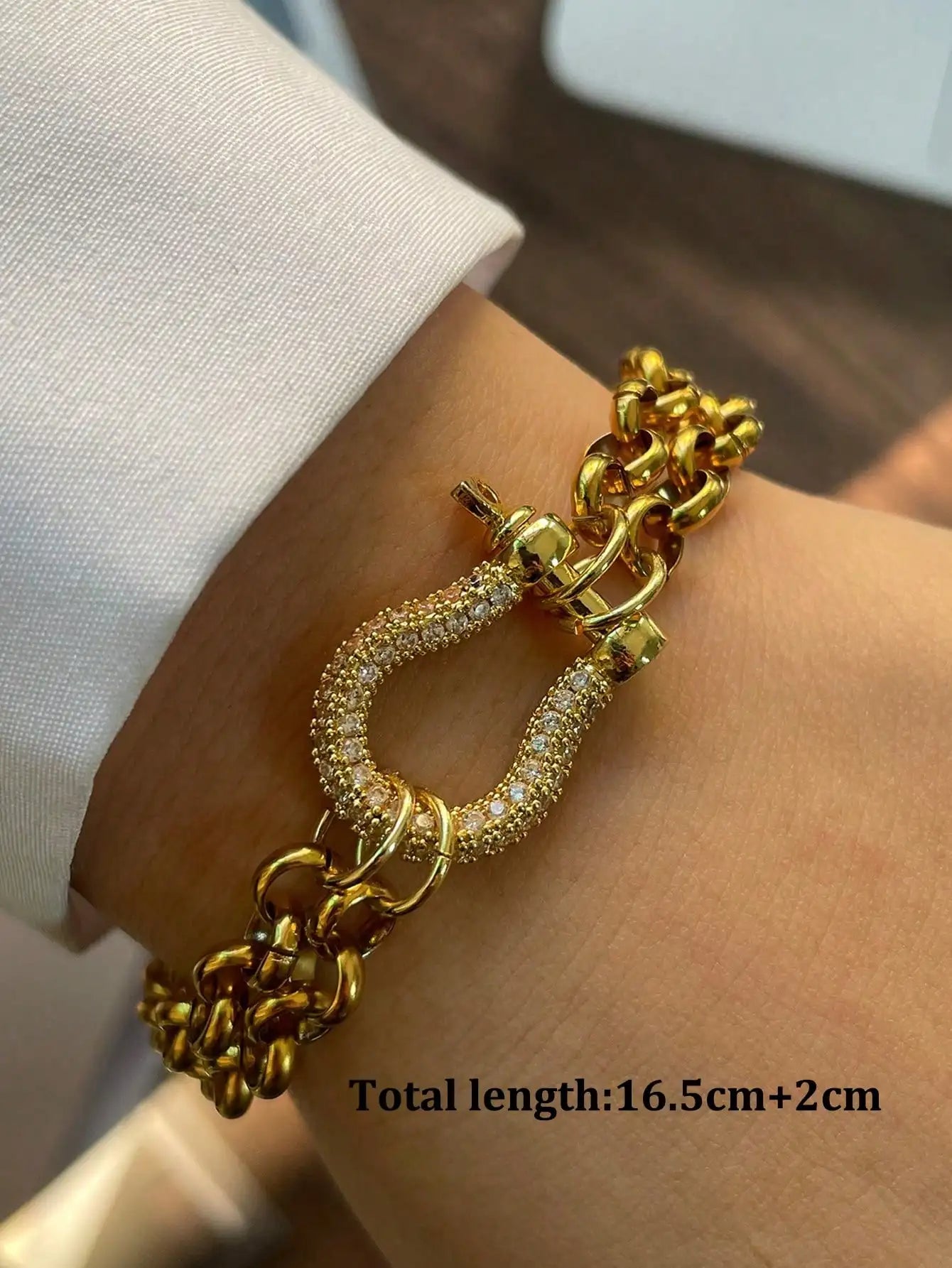 1PC Luxury Gold& Silver Horseshoe Bracelet, Chunky, Stainless Steel Bracelet