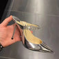 2025 New Fashionable Fine Heeled Muller Shoes with Pointed Water Diamond Chain Banquet