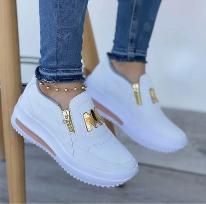 Women Autumn Sneakers Casual Double M Printed Side Zipper Platform Shoes