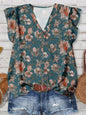 Women's V-Neck Floral Print Button-Up Blouse, Loose Fit, Lightweight