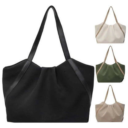 Women Work Tote Handbag Large Capacity Canvas Handheld Bag Contrast Color.