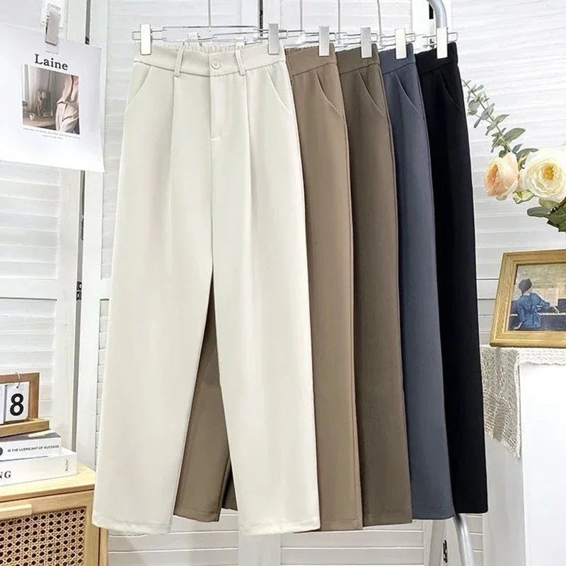 Fall Spring Black Suit Haren Pants Elastic High Waist Casual